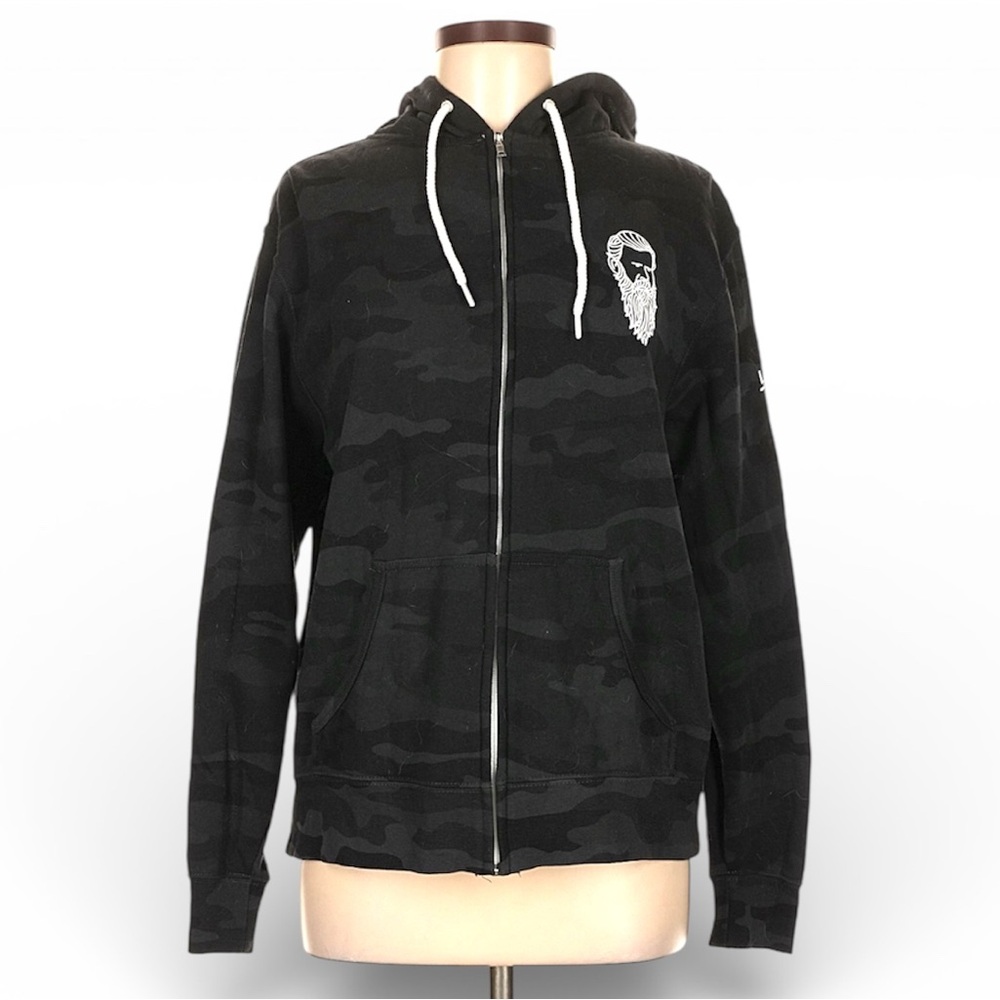 LARIMER BEER COMPANY Black Green Camo Lightweight Zip-Up Hoodie Unisex Medium